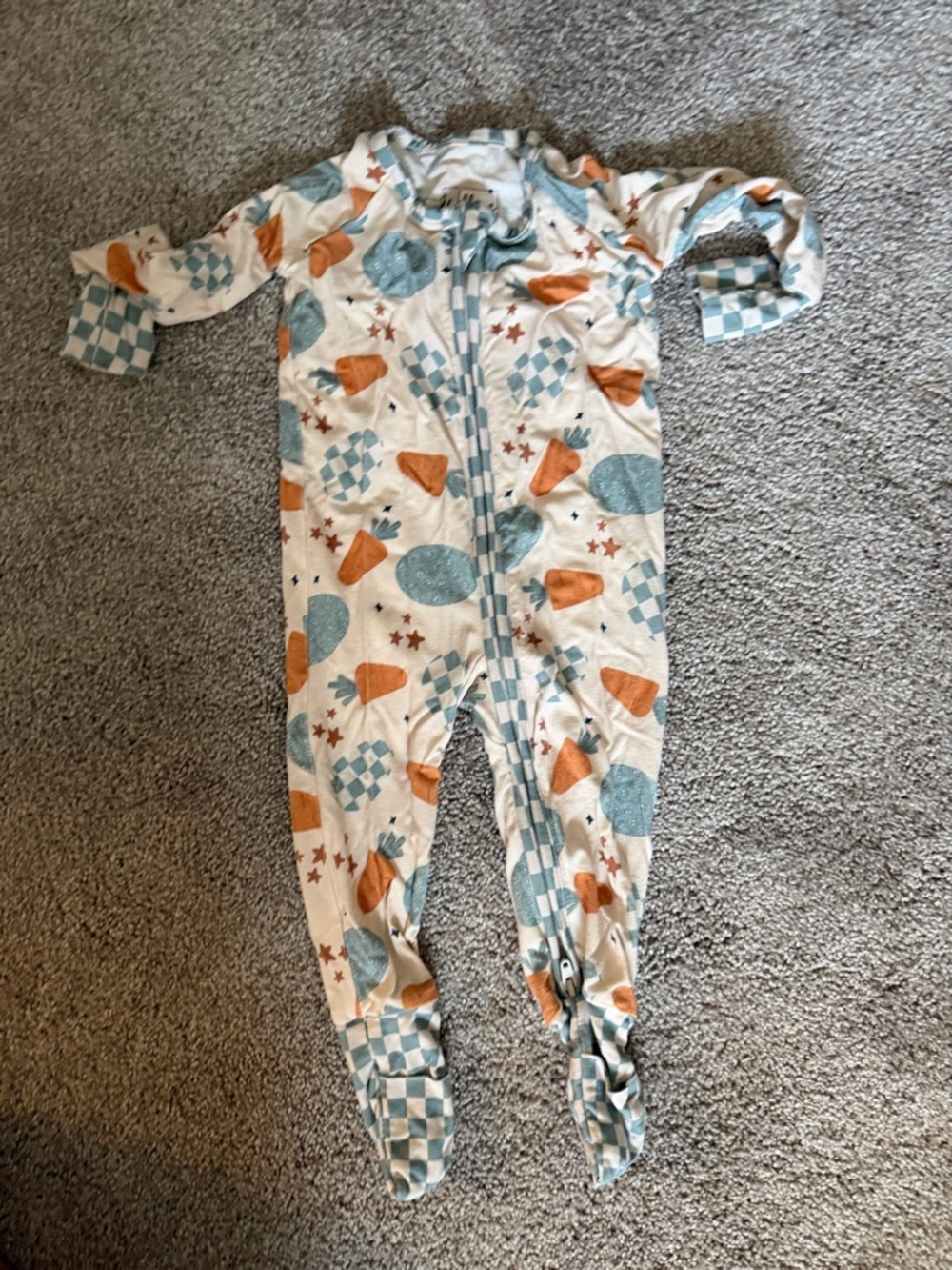 William and Ryan Kids White Footed One-Piece with Blue and Orange Print